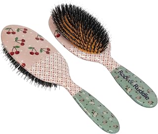 Rock & Ruddle Natural Mixed Boar Bristle Hair Brush for Women and Kids (Large, 21 cm) - Perfect for Wet or Dry Hair, Detangling Smoothing Blowdrying - Designed & Made in UK - Cherries Design