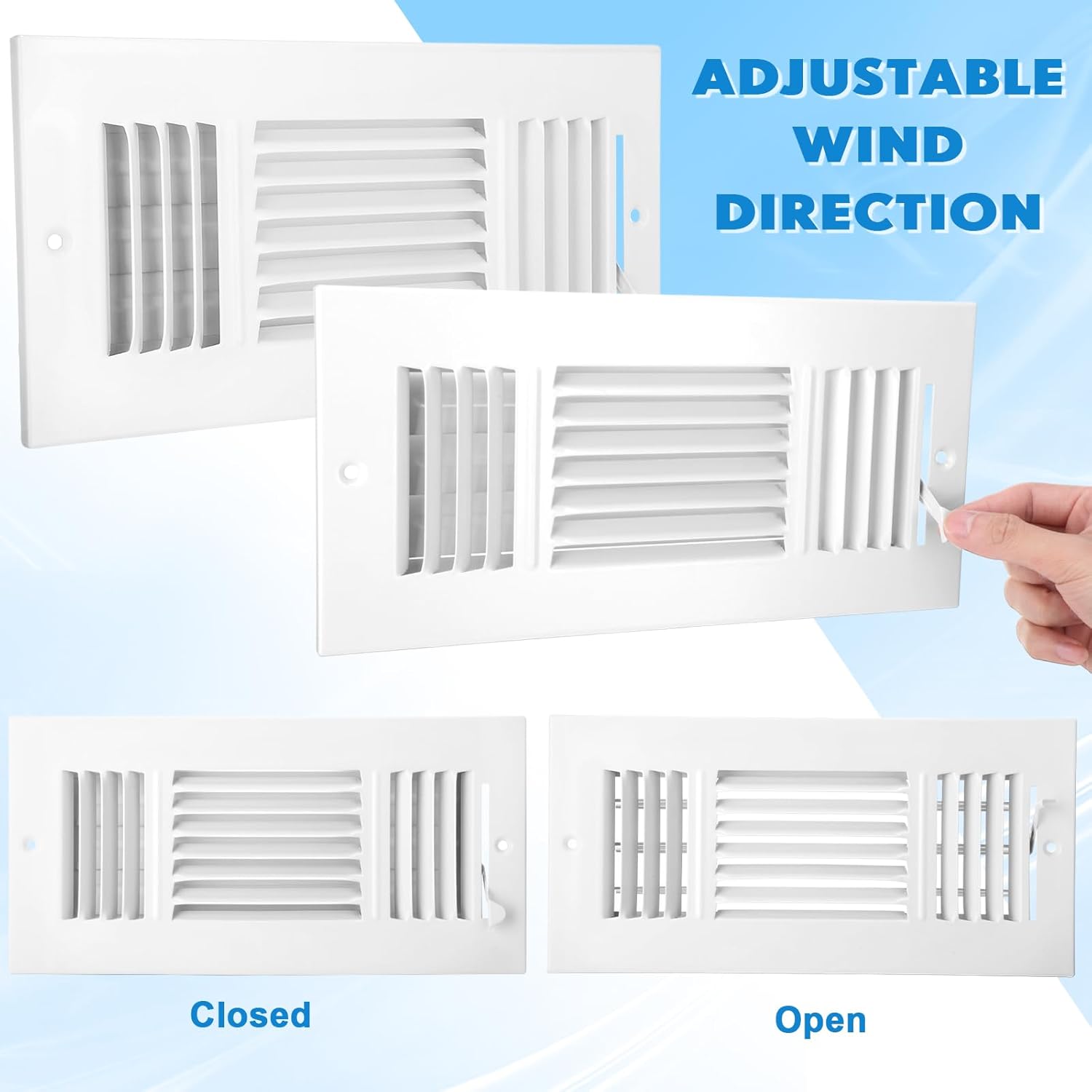 Wesiti 12 Pcs 10 x 4 Inch Ceiling Vent Covers for Home Sidewall and Ceiling 3 Way Vent Register for Sidewall Solid Steel Manual Adjuster Air Home Bathroom Toilet Office (White)