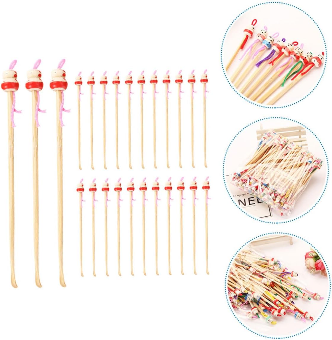 FRCOLOR 100pcs Bamboo Ear Digging Spoon Earwax Removal Tool Portable Tool Multi-Function Tiny Spoons Random Color