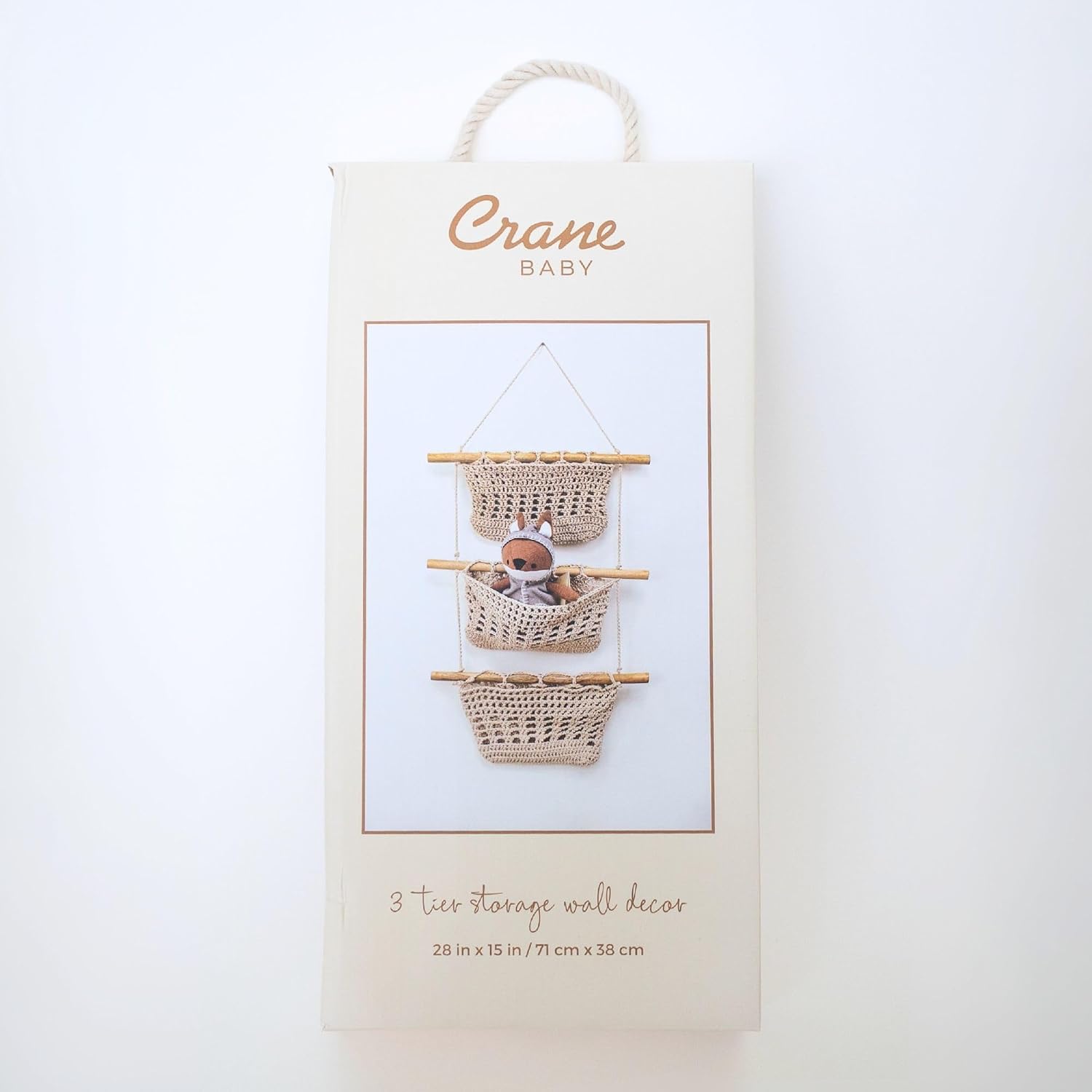 Crane Baby Charlie Farmhouse 3-Tier Toy Hanging Wall Storage Organizer, Stuffed Animal Storage, Nursery Decor Organizer, Kids Room Organization, Wall Basket, Playroom Décor
