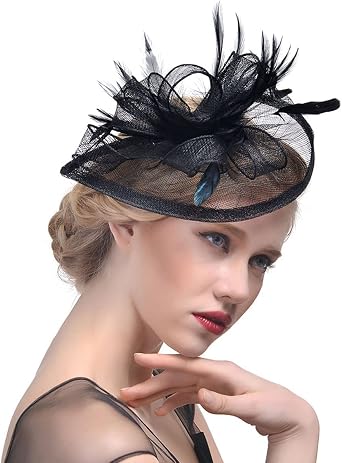 JWICOS Vintage Fascinators for Women with Feather Fascinator Headband Wedding Hair Clip Tea Party Hat for Women