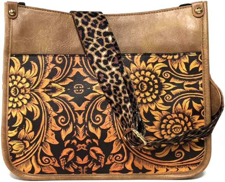 Women Crossbody Purse Handbag PU Leather Shoulder Bag Leopard Guitar Strap Satchel