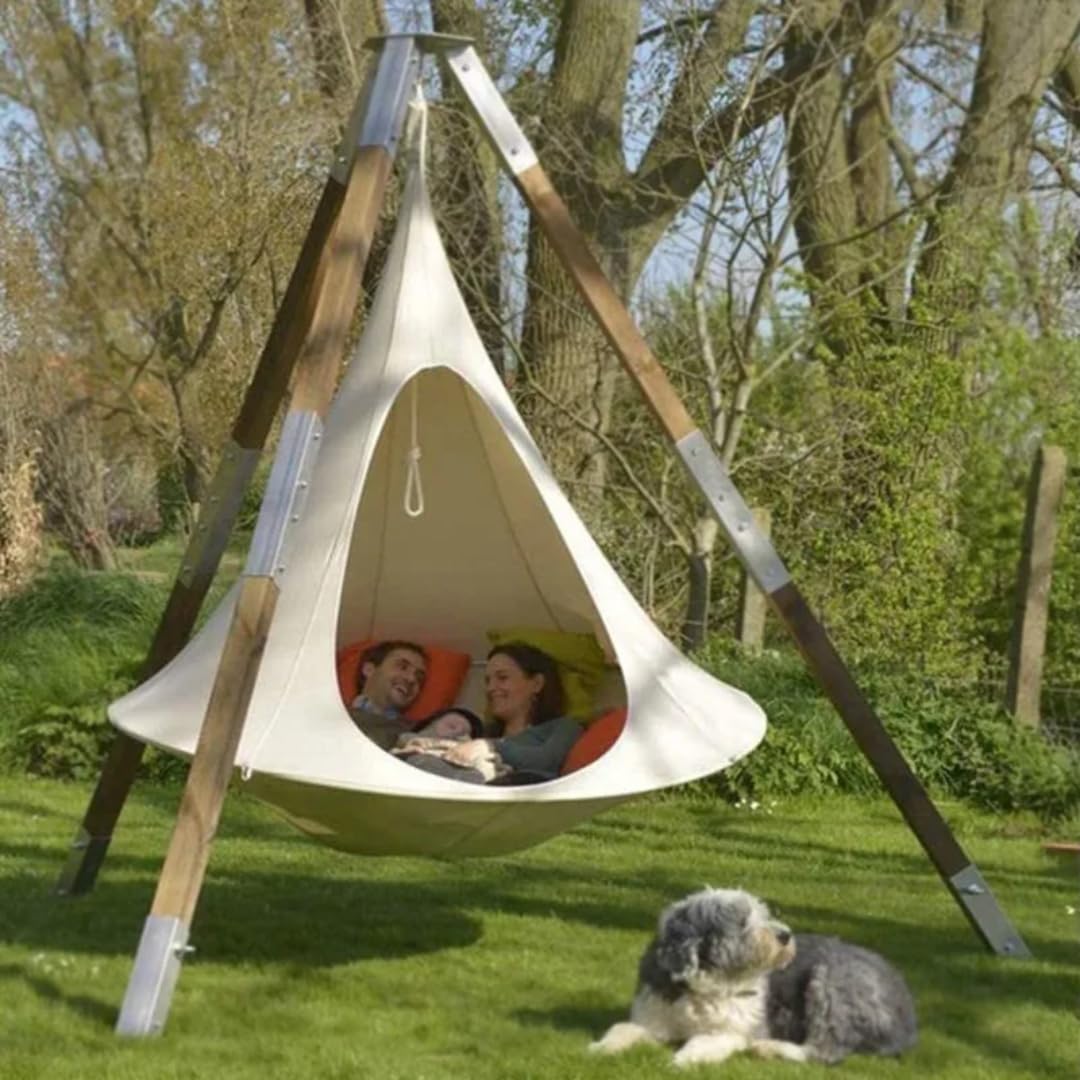 Hanging Teepee Tent, White Canvas, Outdoor Swing Chair, Family