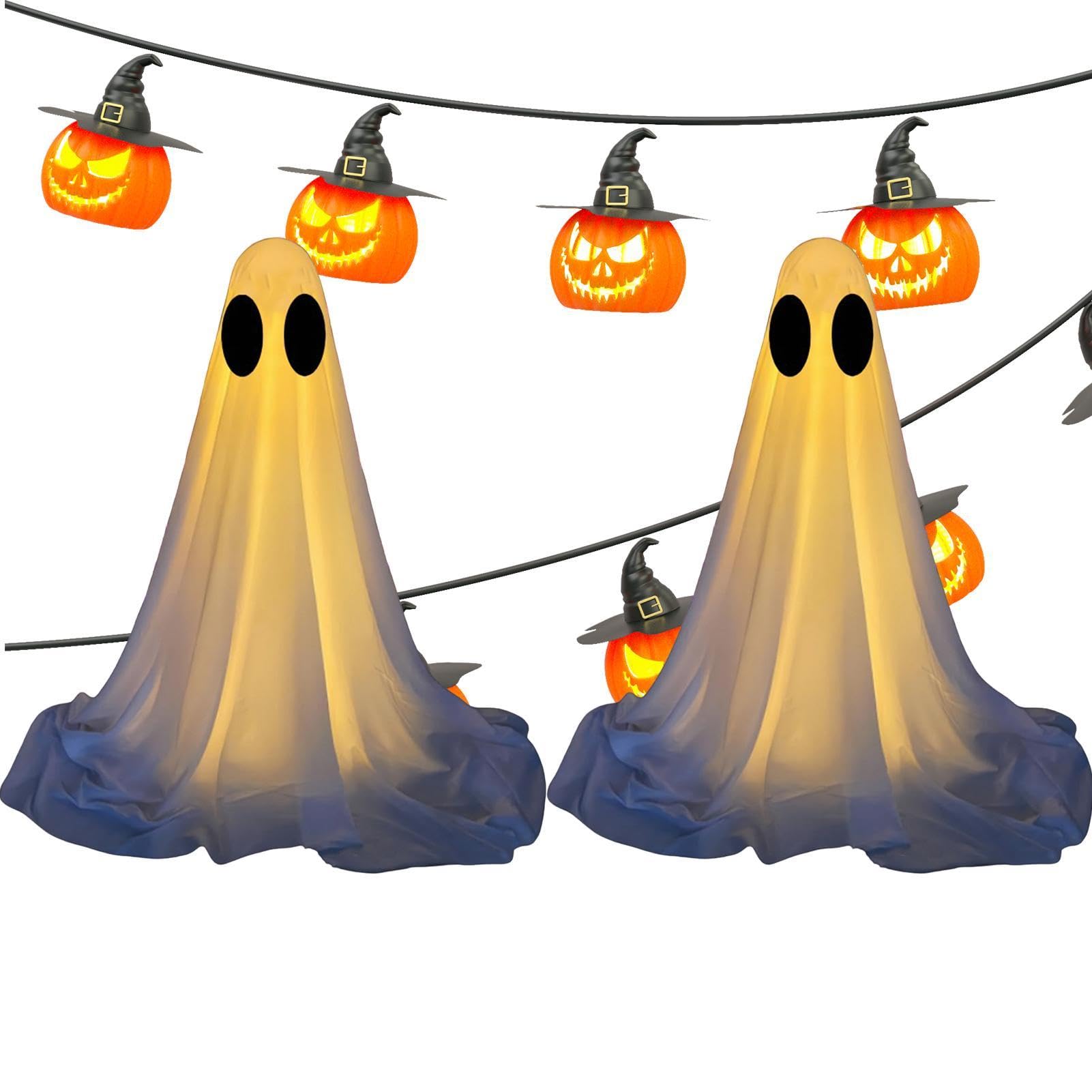 Fantasmi luminosi di Halloween in metallo, esterno in tessuto bianco