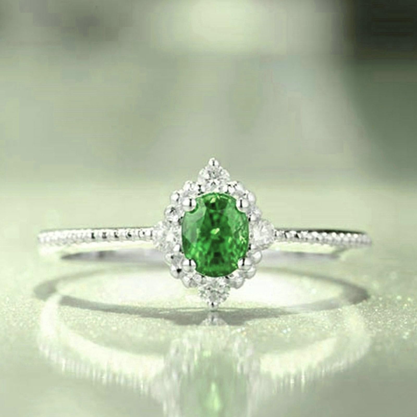 Anillo de compromiso para mujer, platino, talla 1/2-V 1/2, anillos de promesa de boda con esmeralda ovalada de 1 quilate y moissanita