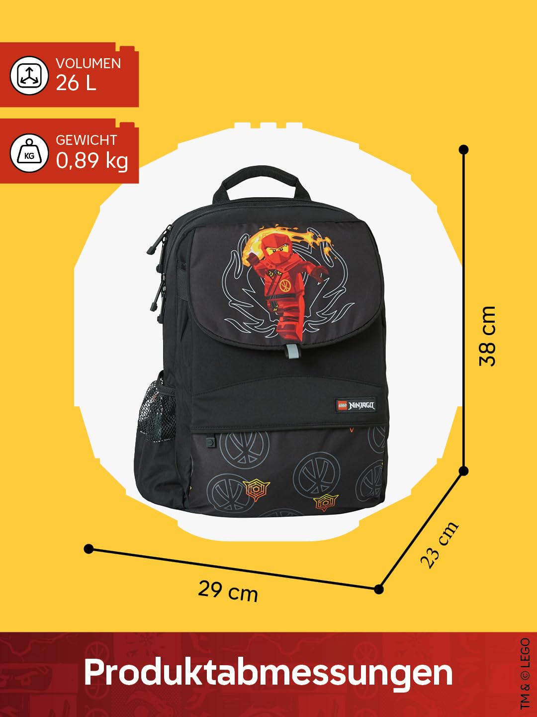 LEGO® NINJAGO® Schulranzen Jungen 1. Klasse Set Red –6-teilig LEGO NINJAGO Set mit Schulrucksack Jungen, Turnbeutel, Federmäppchen Junge, Geldbörse & Sporttasche