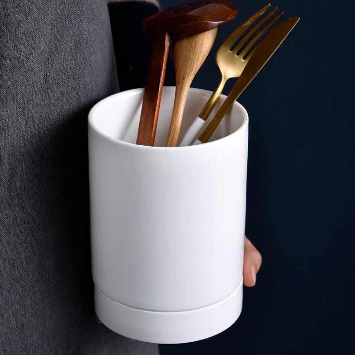 Porte-ustensiles Multipurpose Égouttoir Blanc en Céramique Cuisine Organisateur Pratique pour Baguettes pour Comptoir Cuisine