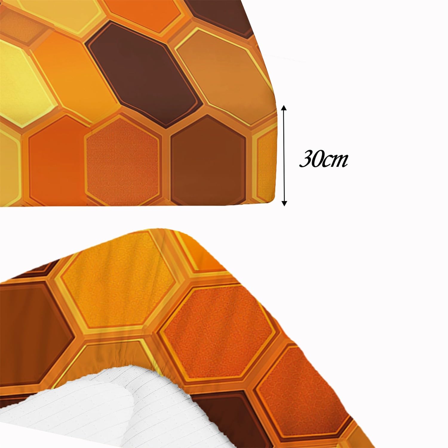Lenzuolo con angoli 160 x 200 cm Design originale a nido d'ape esagonale Biancheria da letto 3 pezzi con angoli stampati Colore arancione Lenzuolo Lenzuolo con angoli extra profondo con federe