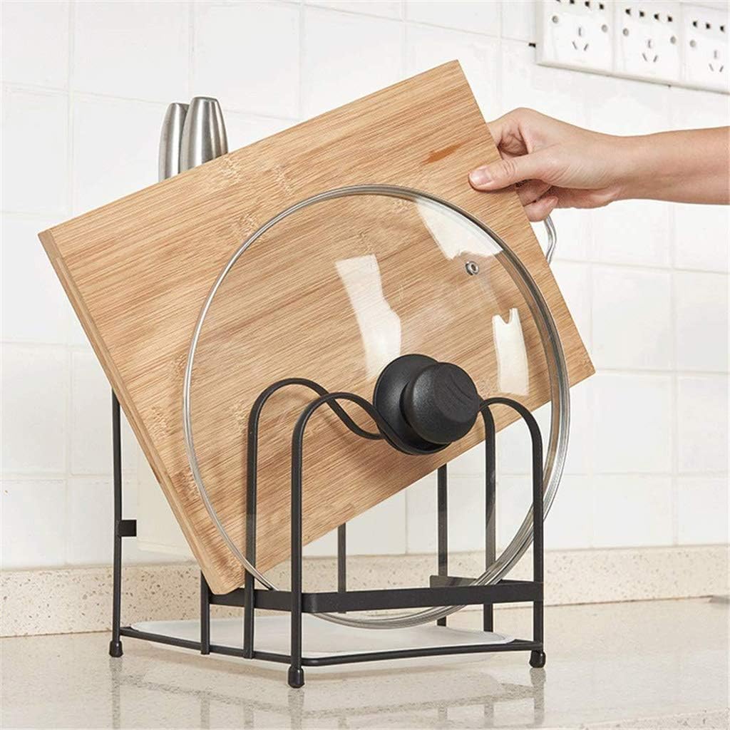 Stainless Iron Cutting Board Holder,Lid Holder,Pot Lid Rack Organizer Kitchen Cabinet Rack Storage (Black)