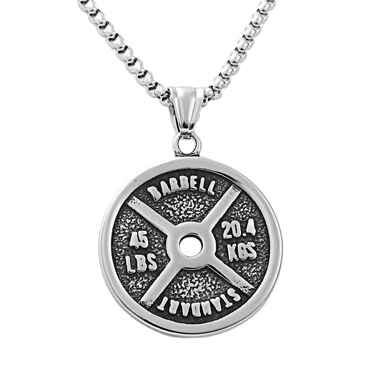 YAHOYA Barbell Plate Stainless Steel Pendant 20Kg Dumbbell Plate Necklace Weightlifting Fitness Equipment Jewelry Gym Boyfriend Gift