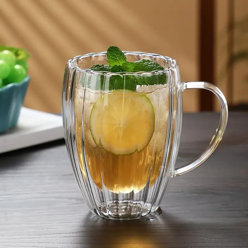 EMERGE Double-Walled Mugs Thermal Insulated Glass Hot & Cold Drinks Borosilicate Glass Tea Coffee Mugs with Handle 350 ml (B0CM66KT59) Amazon Price History, Amazon Price Tracker