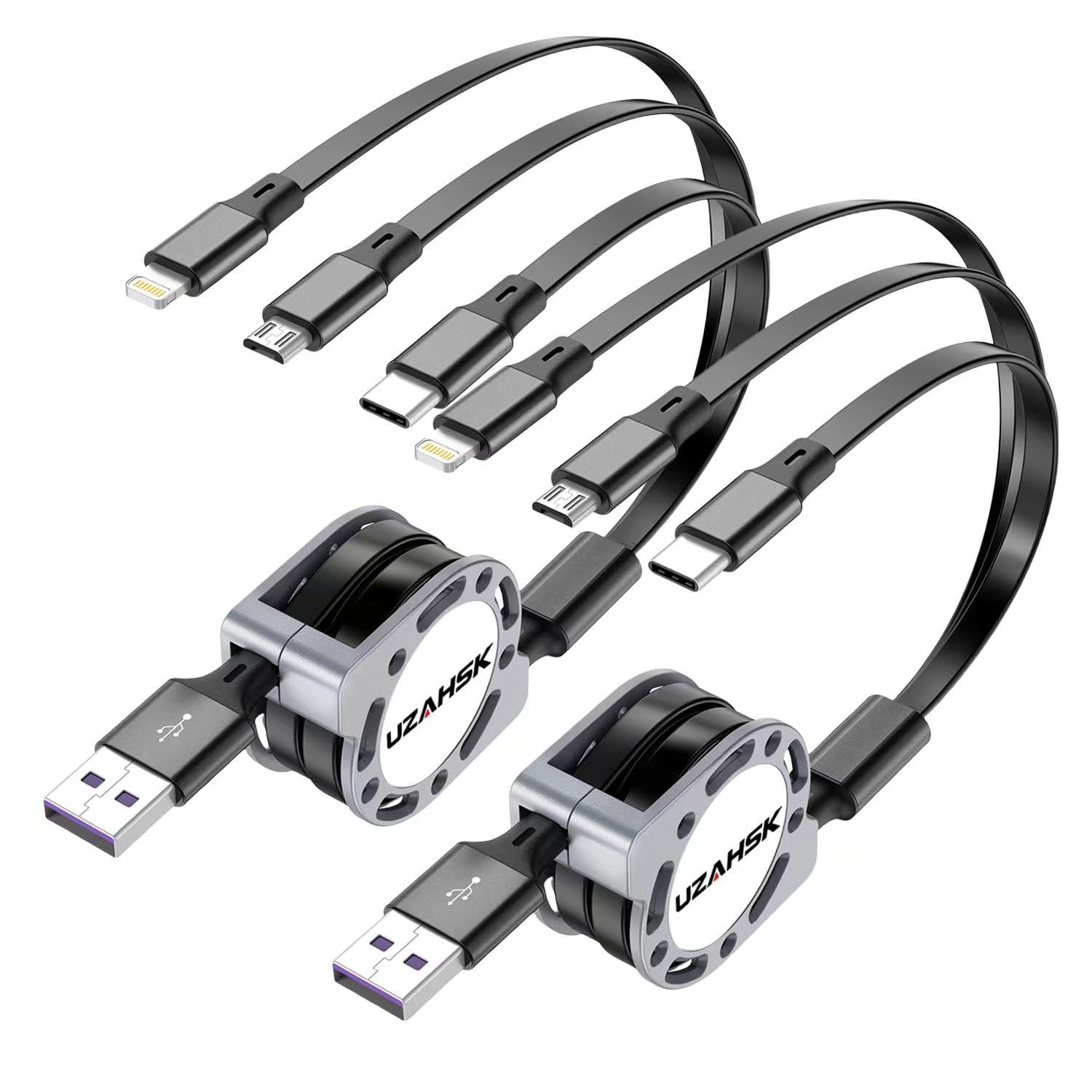 UZAHSK Multi Charging Cable 4ft 3 in 1 USB Retractable Phone Charger Cable with Type C/iOS/Micro USB Port Connector, Compatible with Cell Phones 17/16