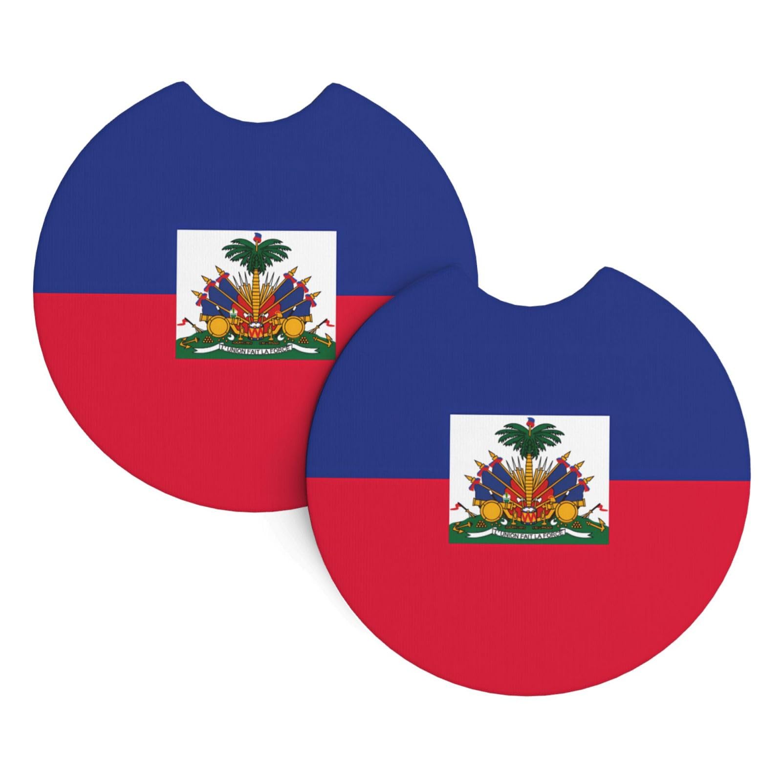 Haitian flag Car Interior Cup Holder Pad 2 PCS Car Coasters Scratch-resistant Odorless for Most Cars