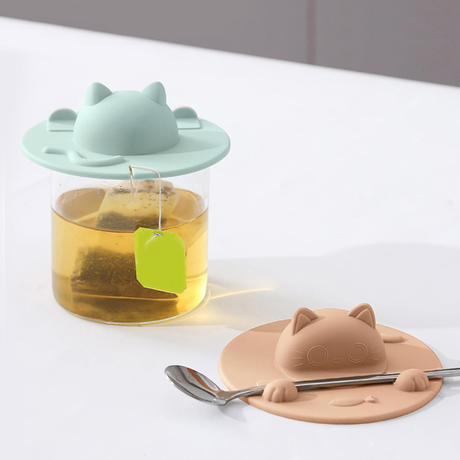 Silikon-Tassendeckel mit Katzenmotiv, staubdicht, auslaufsicher, heiß, einfache Cartoon-Kappe für Kaffee und Tee, universale Tasse, auslaufsichere Abdeckungen, Universal-Trinkgeschirr-Zubehör
