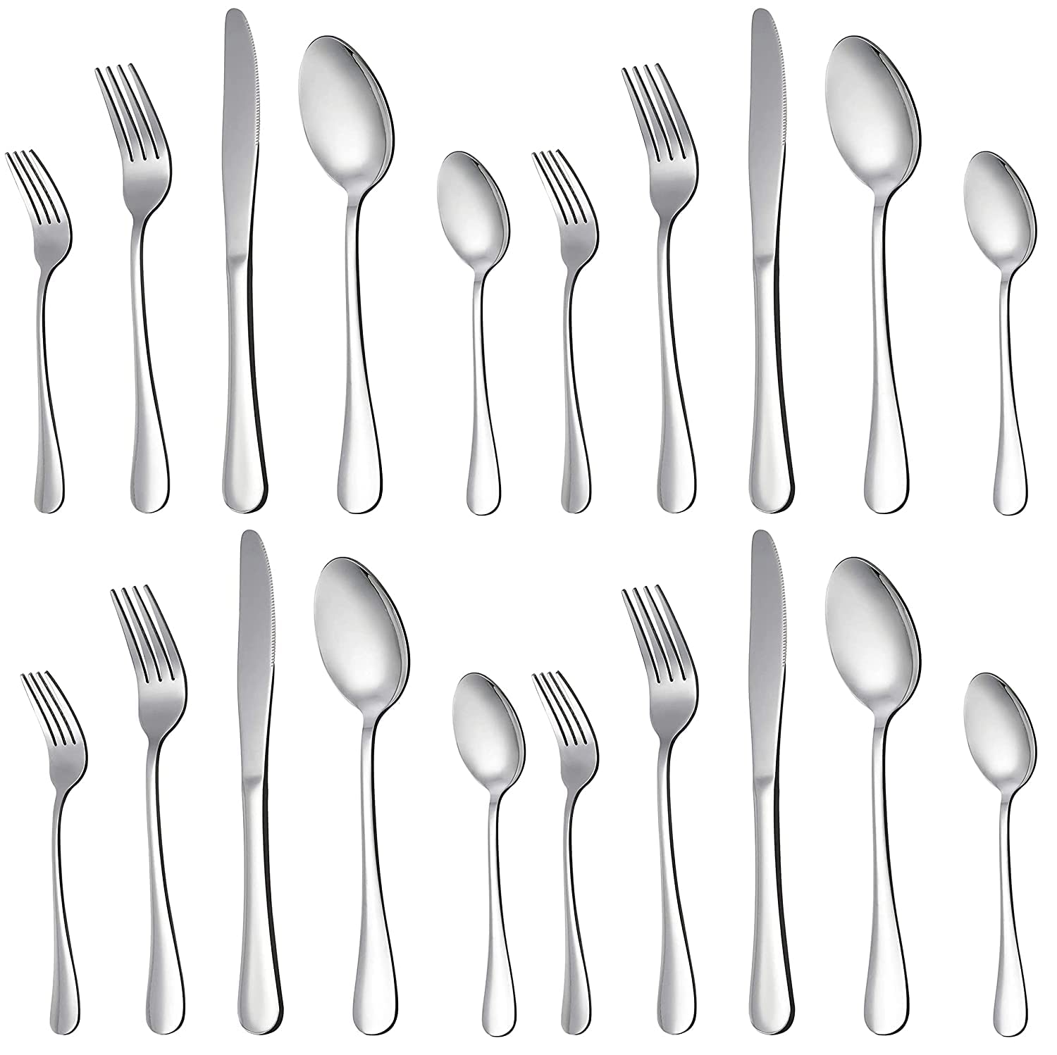 Kolorful Stainless Steel Flatware - Silverware Set Cutlery Set - 18/10 Flatware Set - Silverwear Set - Dinnerware Stainless Steel Flatware Set - Spoons and Forks Set(Silver, Set of 20)