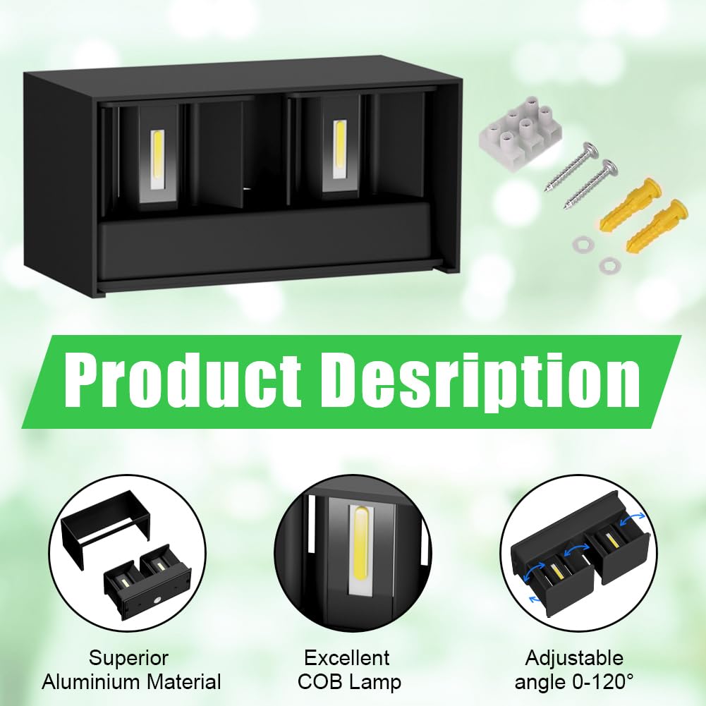 Klighten 24W LED Wandleuchte Innen/Außen,2PCS Außenlampe Außenleuchte 4000K,IP65 Aussenleuchte Wand UP Down,Außenwandleuchte wandleuchte innen Mit Einstellbar Abstrahlwinkel Naturweiß,Schwarz