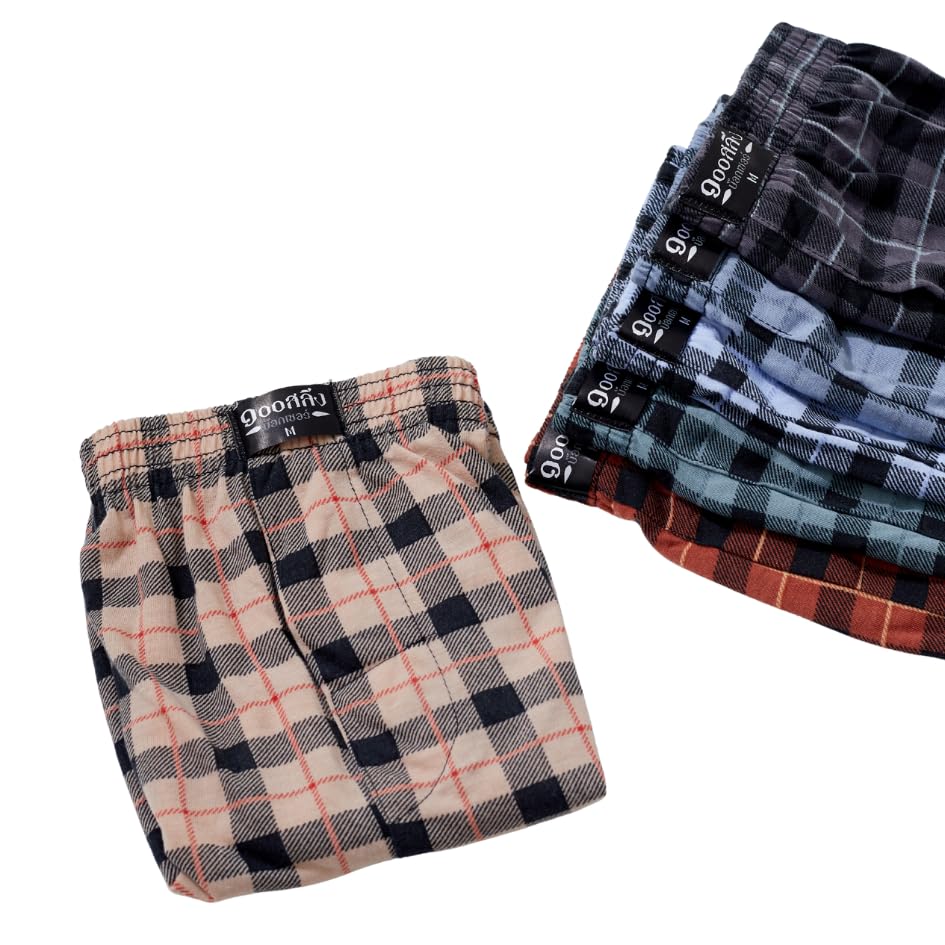 100Salueng Men's Plaid knitted Boxer Shorts, Assorted Colors, Pack of 62