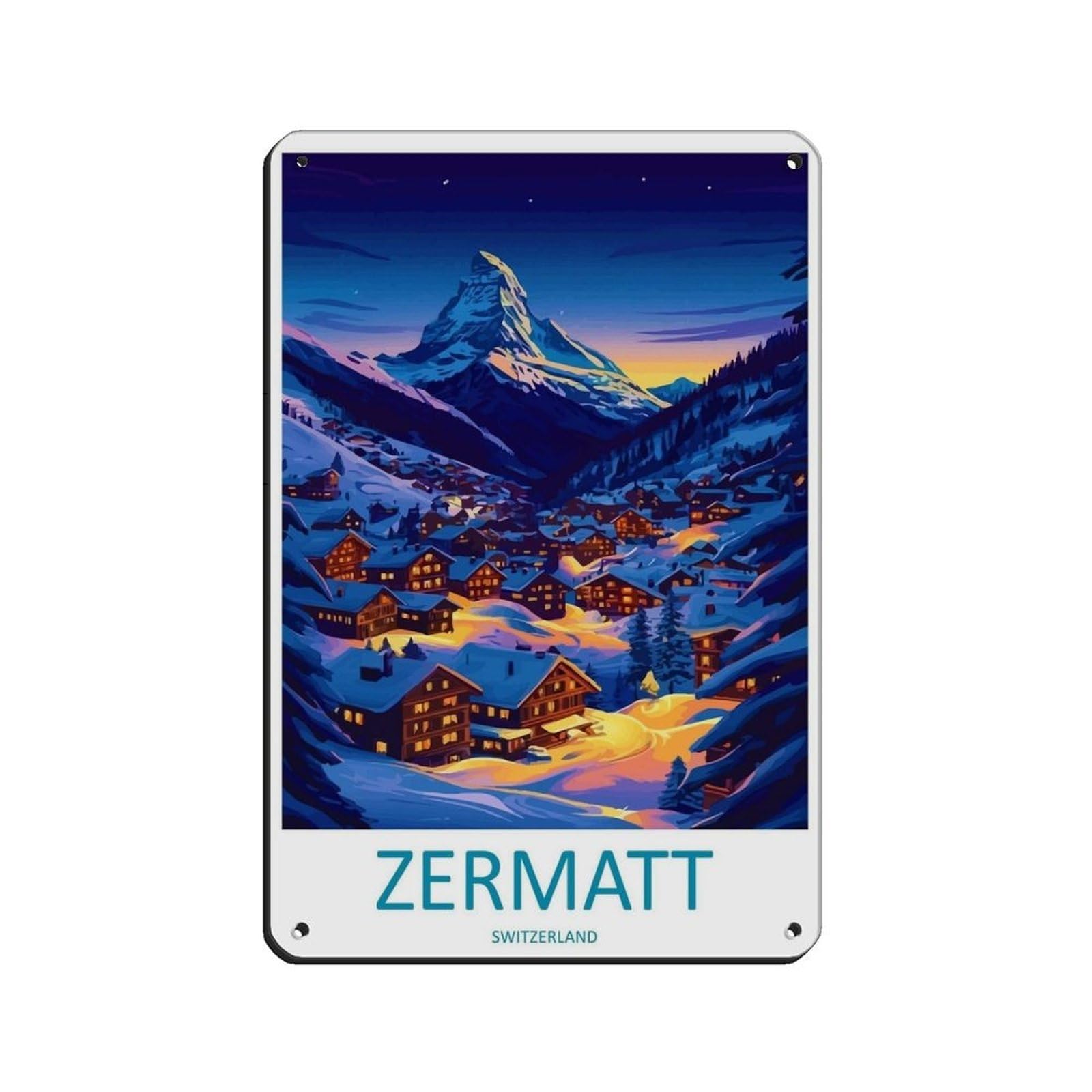 Zermatt Travel Poster Switzerland Art Tin Sign Vintage Metal Pub Club Cafe Bar Home Wall Art Decoration Poster Retro 8x12inch(20x30cm)