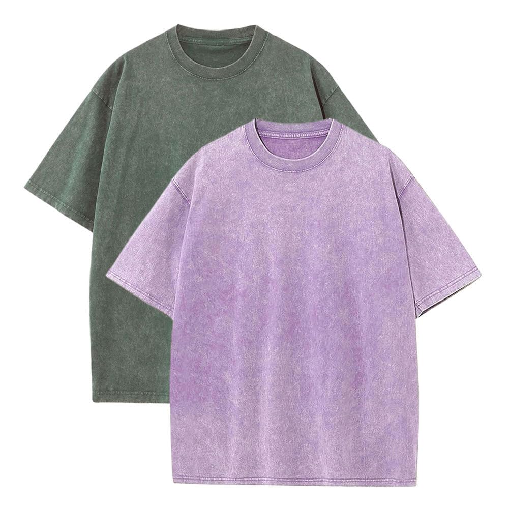Botong Pump Covers T-Shirts Workout T Shirts for Men Oversized Gym Loose Fit Tshirt Vintage Heavyweight Tee Army Green+Purple 3XL