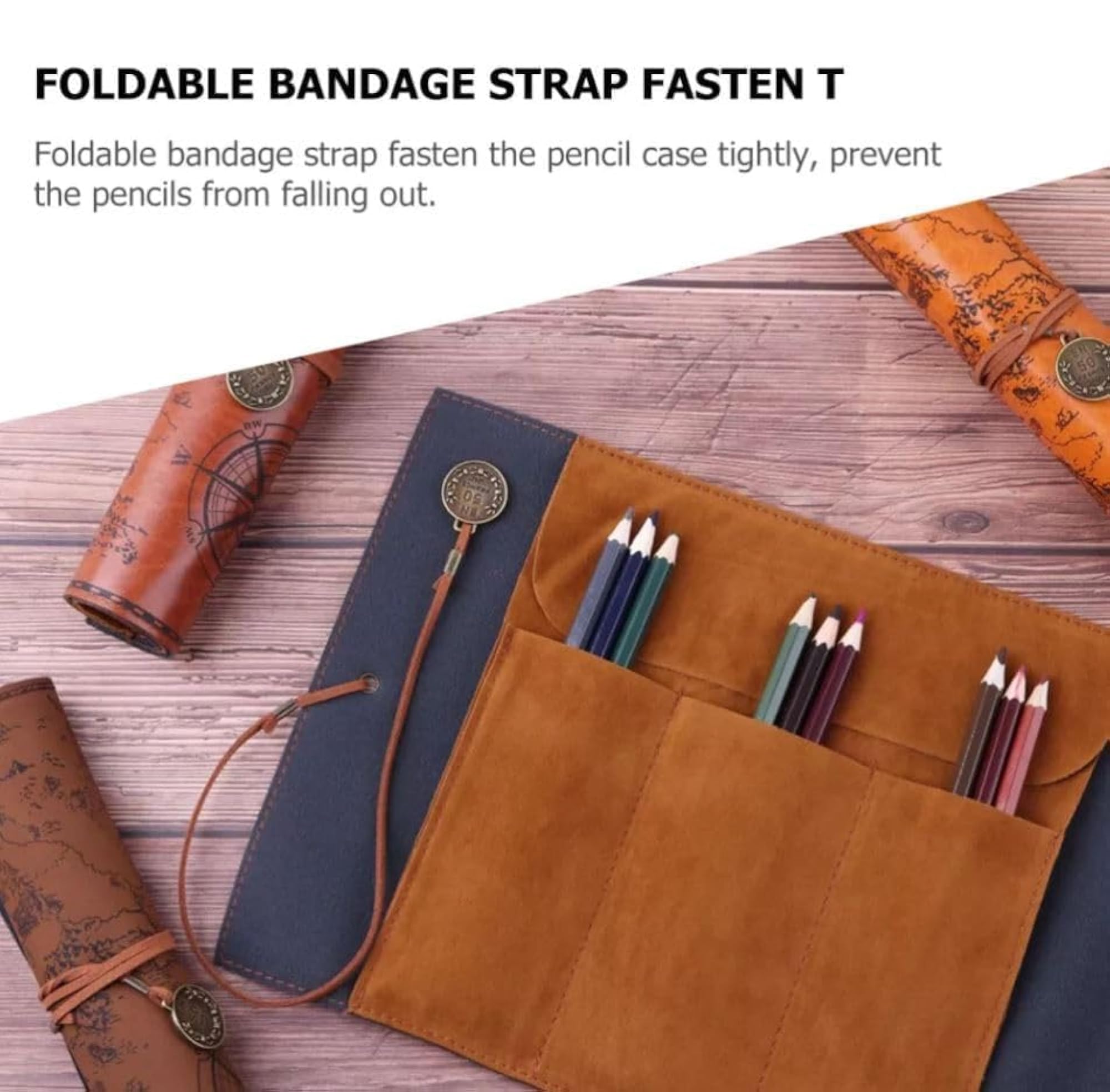 Vintage Canvas & PU Leather Pencil Roll Bag, Treasure Map Pattern