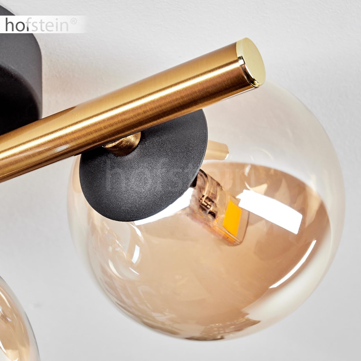 Lampada da soffitto Chehalis, lampada da soffitto in metallo/vetro nero/oro/ambra, design retrò/vintage con ombrelli in vetro (Ø 10 e 12 cm), 3 LED G9, senza lampadina