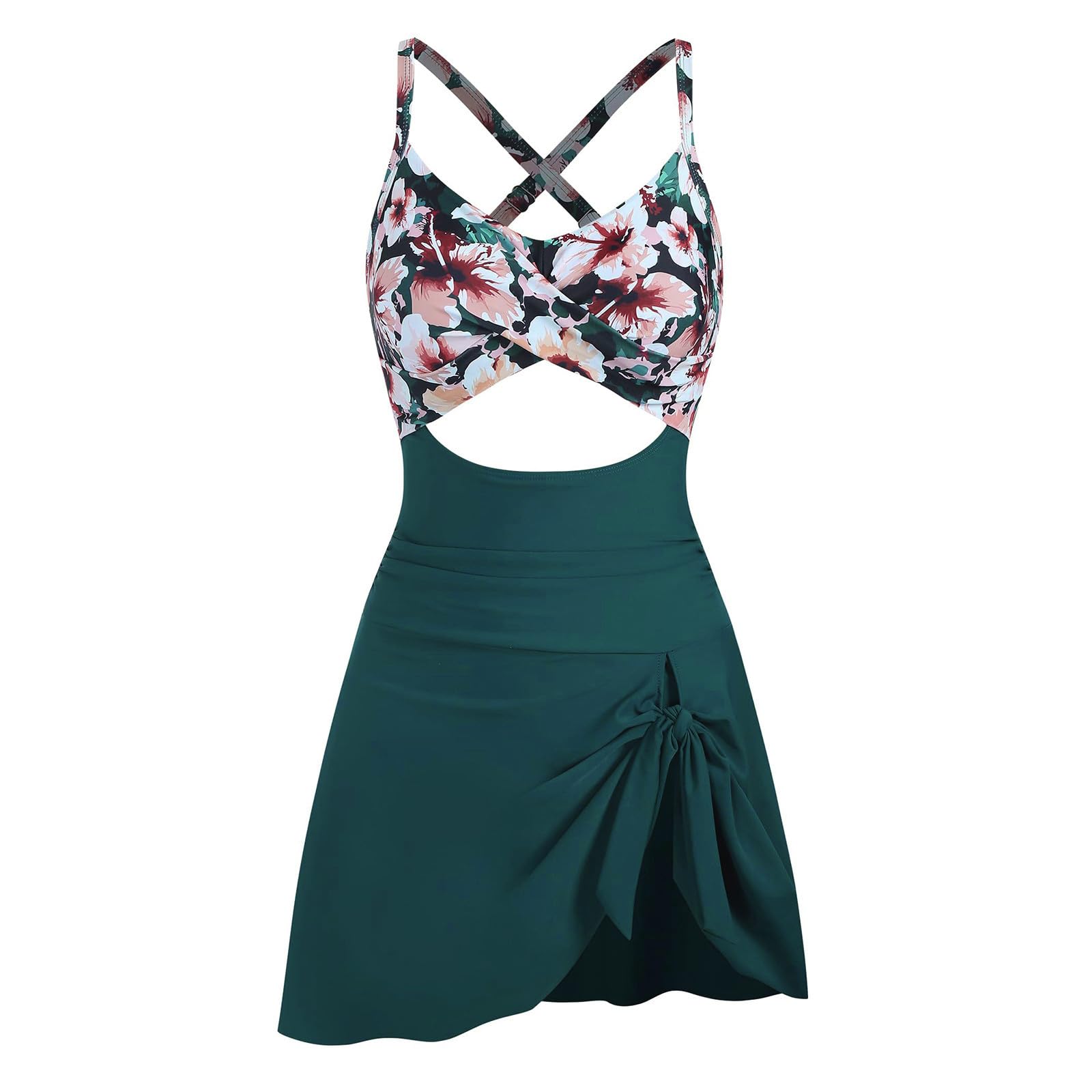 Generico Costume da Bagno Donna, Intero da Push Up con Scollo A V E Gonna con Nodo Allacciato, Perfetto per I Regali