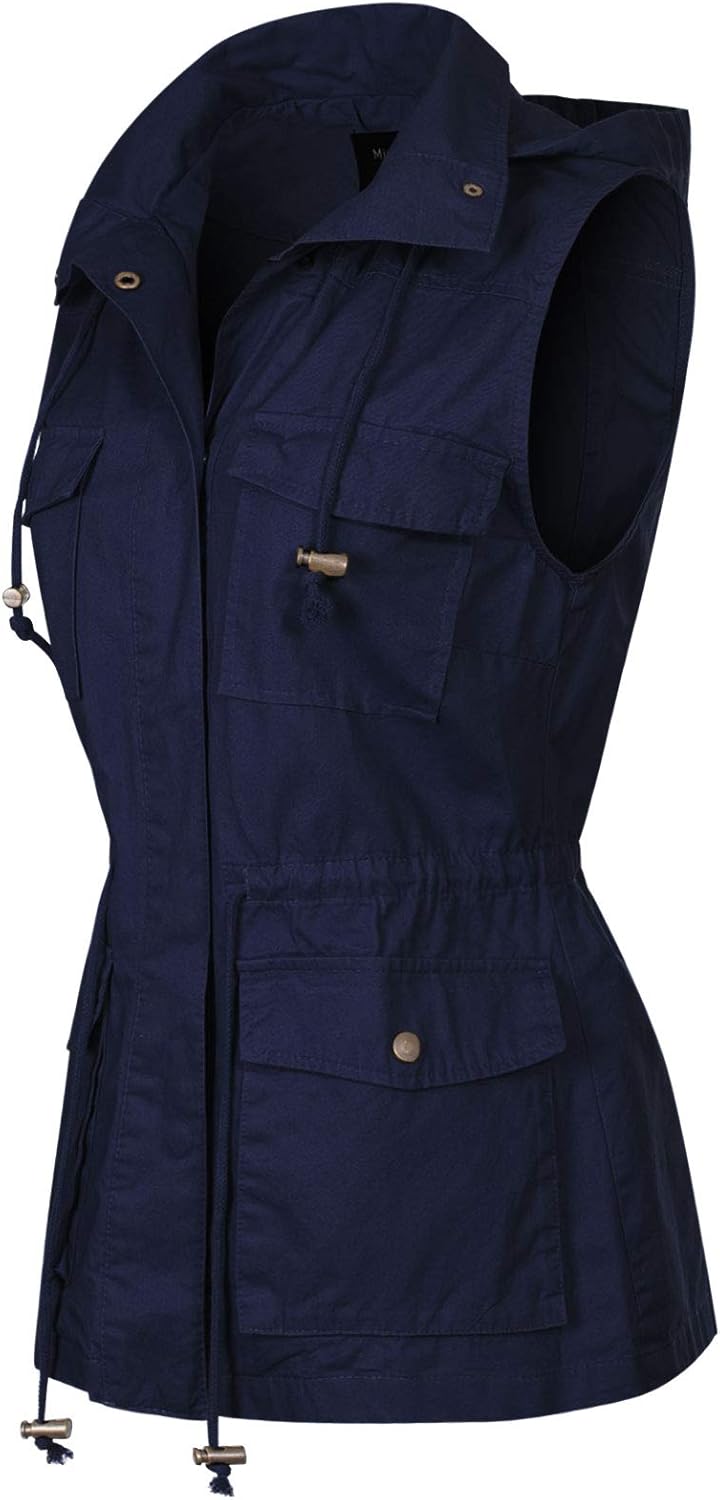 MixMatchy Women's Drawstring Lightweight Loose Fit Sleeveless Safari Vest Utility Jacket - Image 3