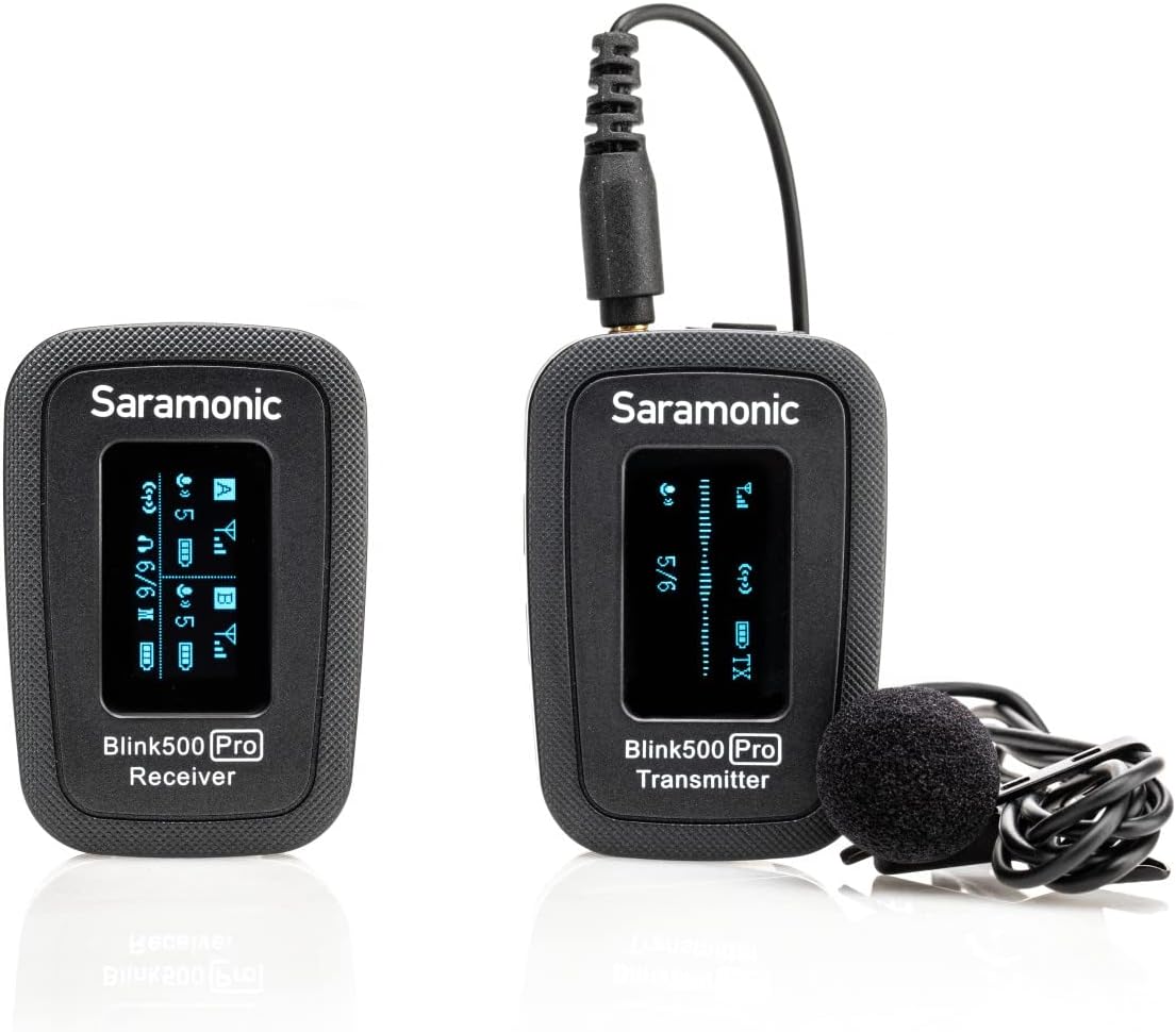 Saramonic Advanced 2.4 GHz Wireless Clip-On Microphone System with Lavalier & Dual-Channel Receiver for Cameras, Mobile Devices and More (Blink 500 Pro B1), Black,1x TX - TRS/TRRS, BLINK500PROB1