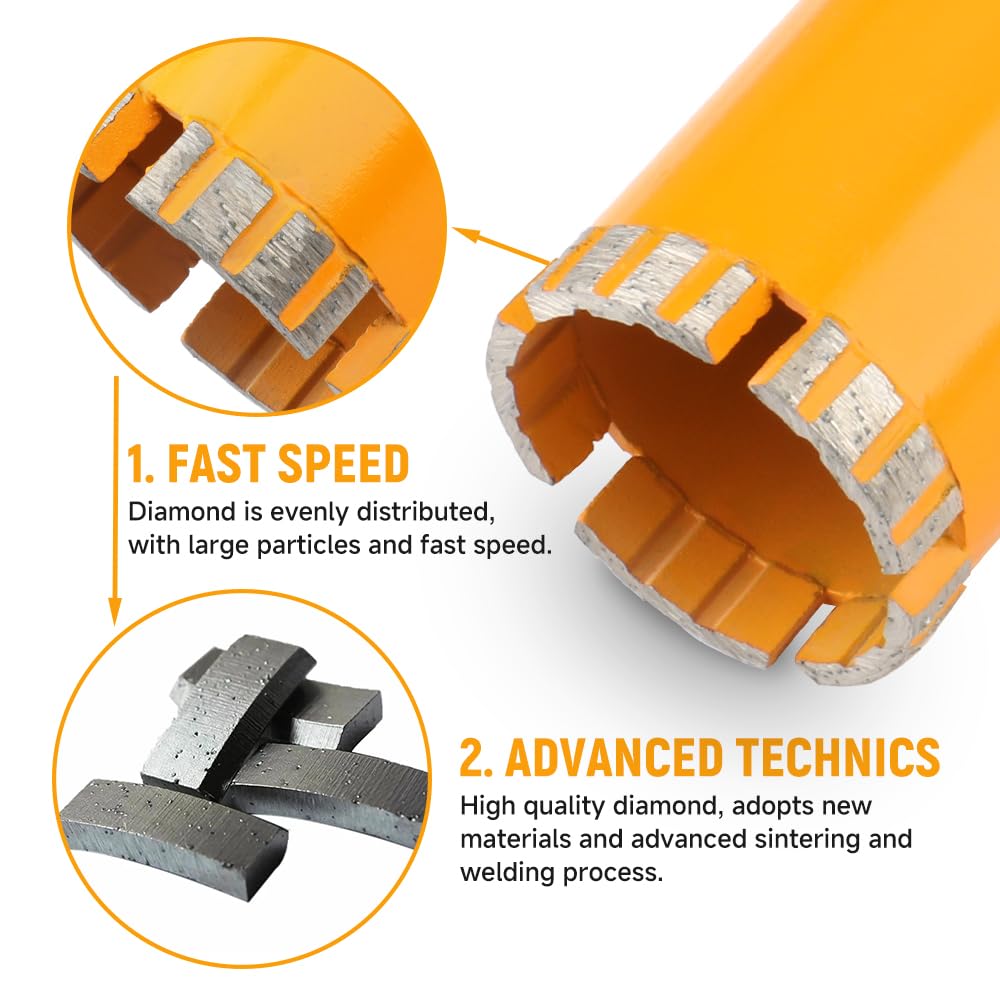 Hoteche Diamond Wet/Dry Core Drill Bit 2-Inch Diameter Hole Saw of 18-Inch Drilling Depth, 1-1/4"-7UNC Thread for Concrete, Brick, and Stone Drilling