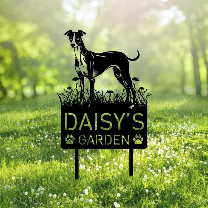 Personalised Whippet Dog Garden Sign, Custom Metal Name Sign, Outdoor Garden Ornament, Pet Memorial Plaque, Whippet Gifts, Dog Statue, Puppy Silhouette Yard Decor, Dog Memorial Gift
