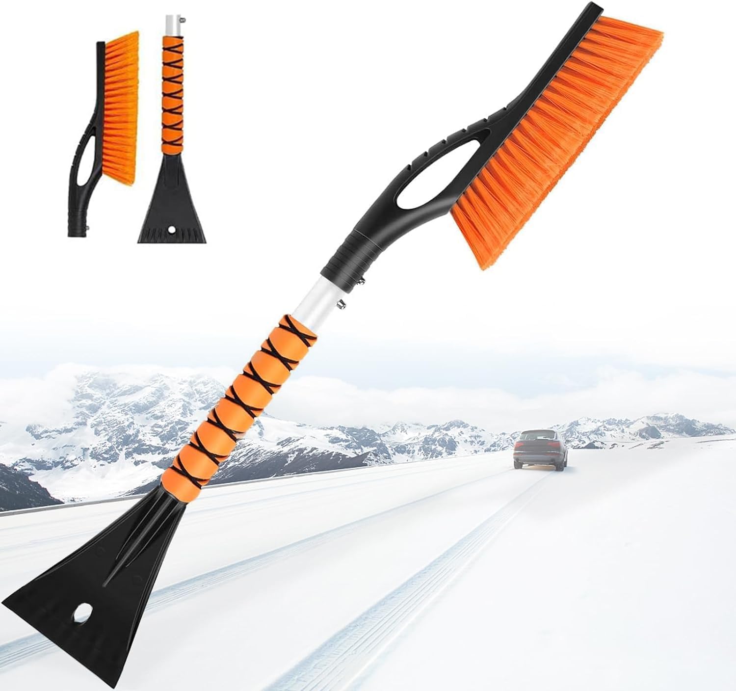 Snow Brush & Ice Scraper, Ice Scrapers for Car Windshield, Detachable Snow Removal Tool with Ergonomic Foam Grip for Cars, Trucks, Suvs (Heavy Duty Abs, PVC Brush)