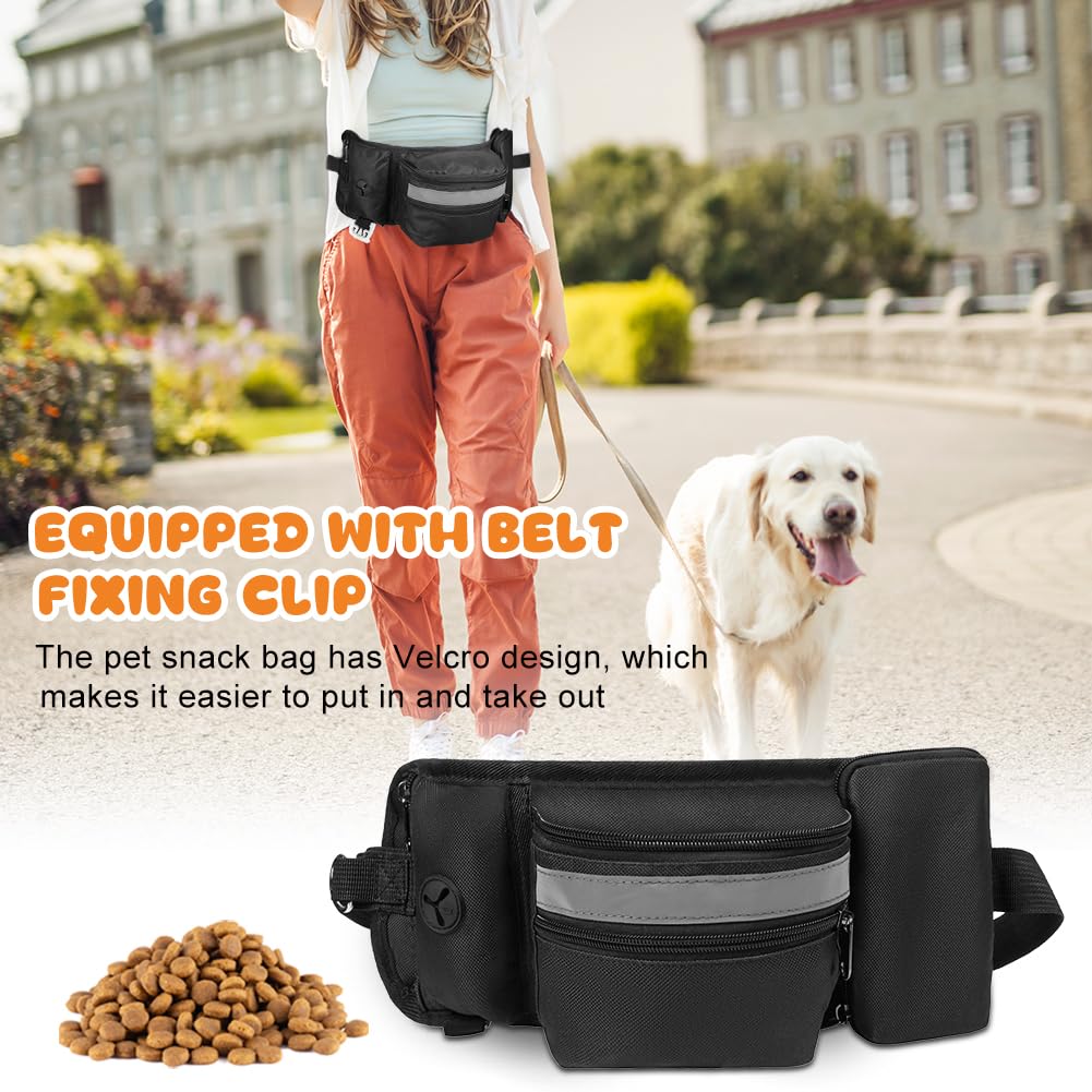 Aomig Borsa per cani 3 in 1: ciotola pieghevole, clicker e marsupio regolabile per passeggiate e allenamento a mani libere