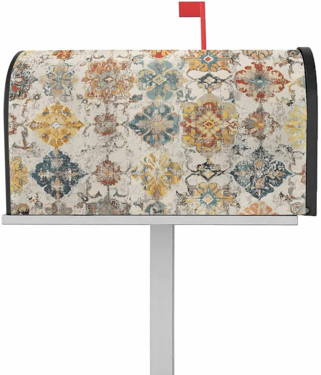 Farmhouse Morocco Mailbox Covers Magnetic Standard Size, Boho Abstract Shabby Texture Art Decorative Post Letter Numbers Box Wrap Decoration Covers Large Accessories for Garden Yard Outdoor Décor