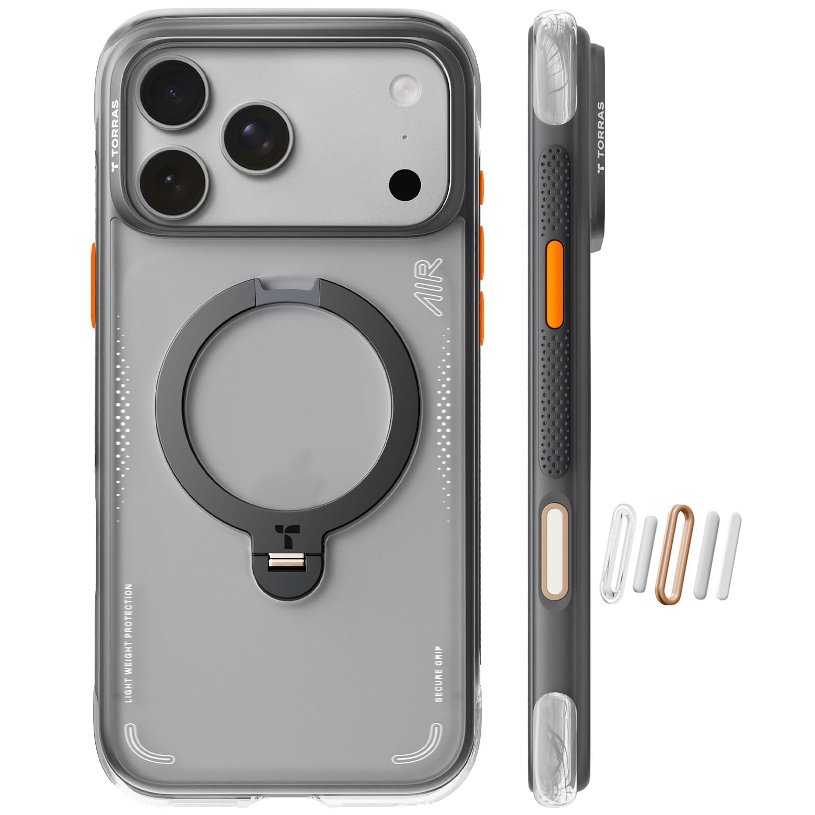 TORRAS Ostand Q3 Air Original for iPhone 17 Pro Case, 360° Magnetic Stand, MagSafe Compatible, Airbag Mil-Grade Protection, Camera Control Button, Shockproof for 17 Pro Cover, Shadow Black