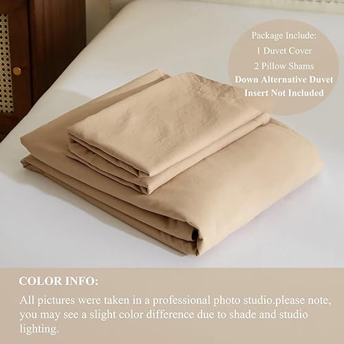 Miniatura 5 de VClife Juego de funda de edredón de color beige y café, estilo simple, 3 piezas, color liso, 1 funda de edredón matrimonial y 2 fundas de almohada