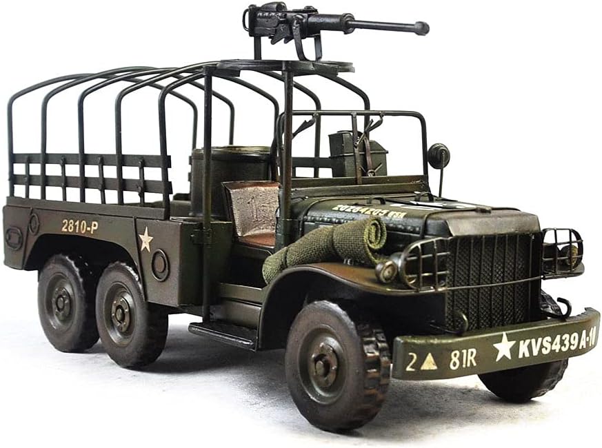 Retro Military Vehicle Model, Classic Iron Army Green Vintage Crafts Collectible Vehicles Gifts for Family Friends