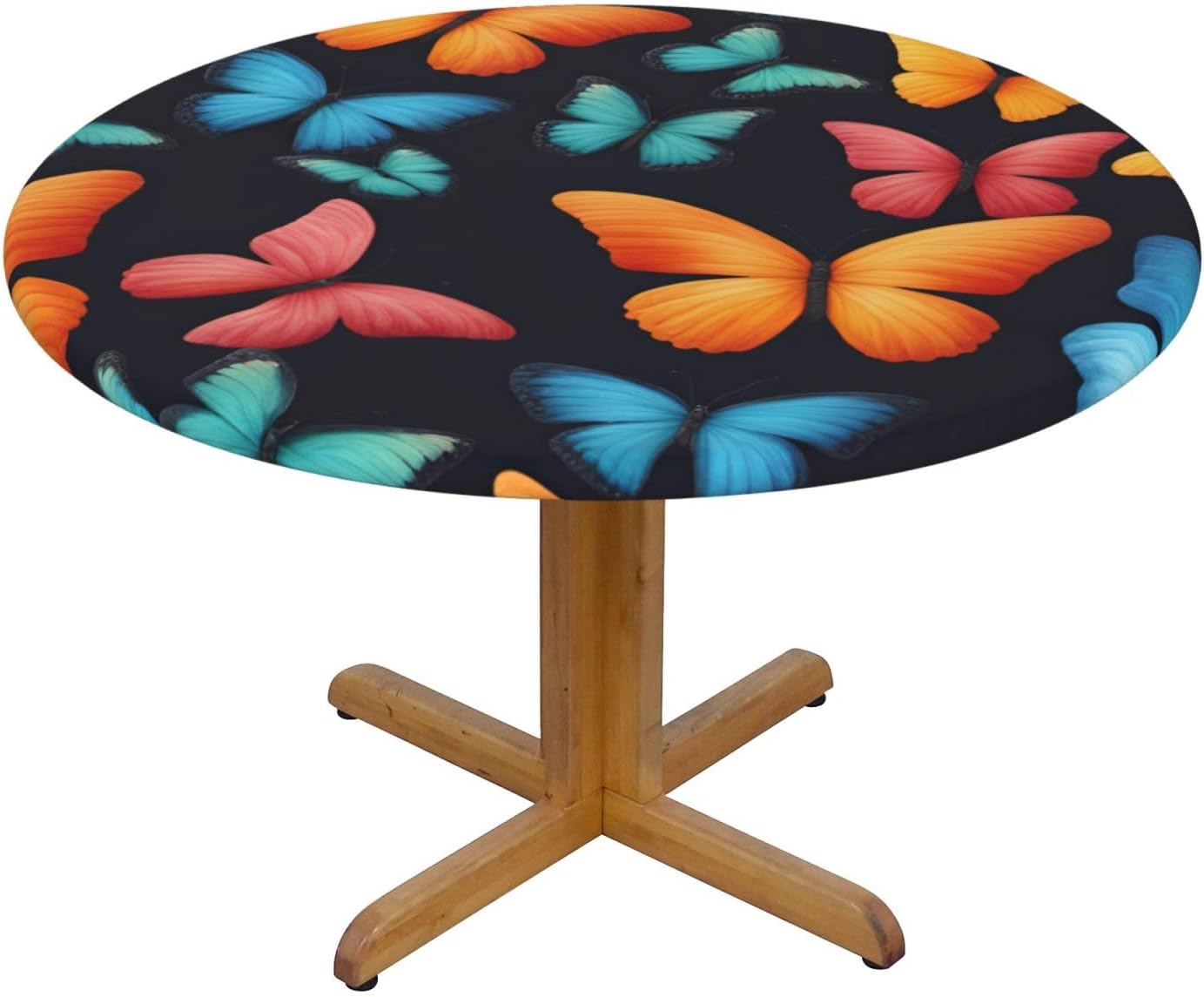 Colorful Butterfly Print Outdoor Patio Kitchen Decor Supplies Wipeable Round Table Cloth for Indoor Outdoor