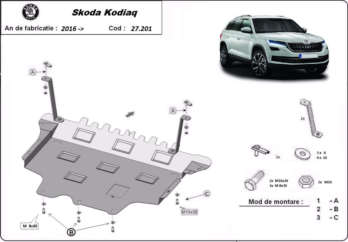 Protezione sottoscocca in acciaio Scut Protection per motore compatibile con Skoda Kodiaq (2016-2025) Scut Protection