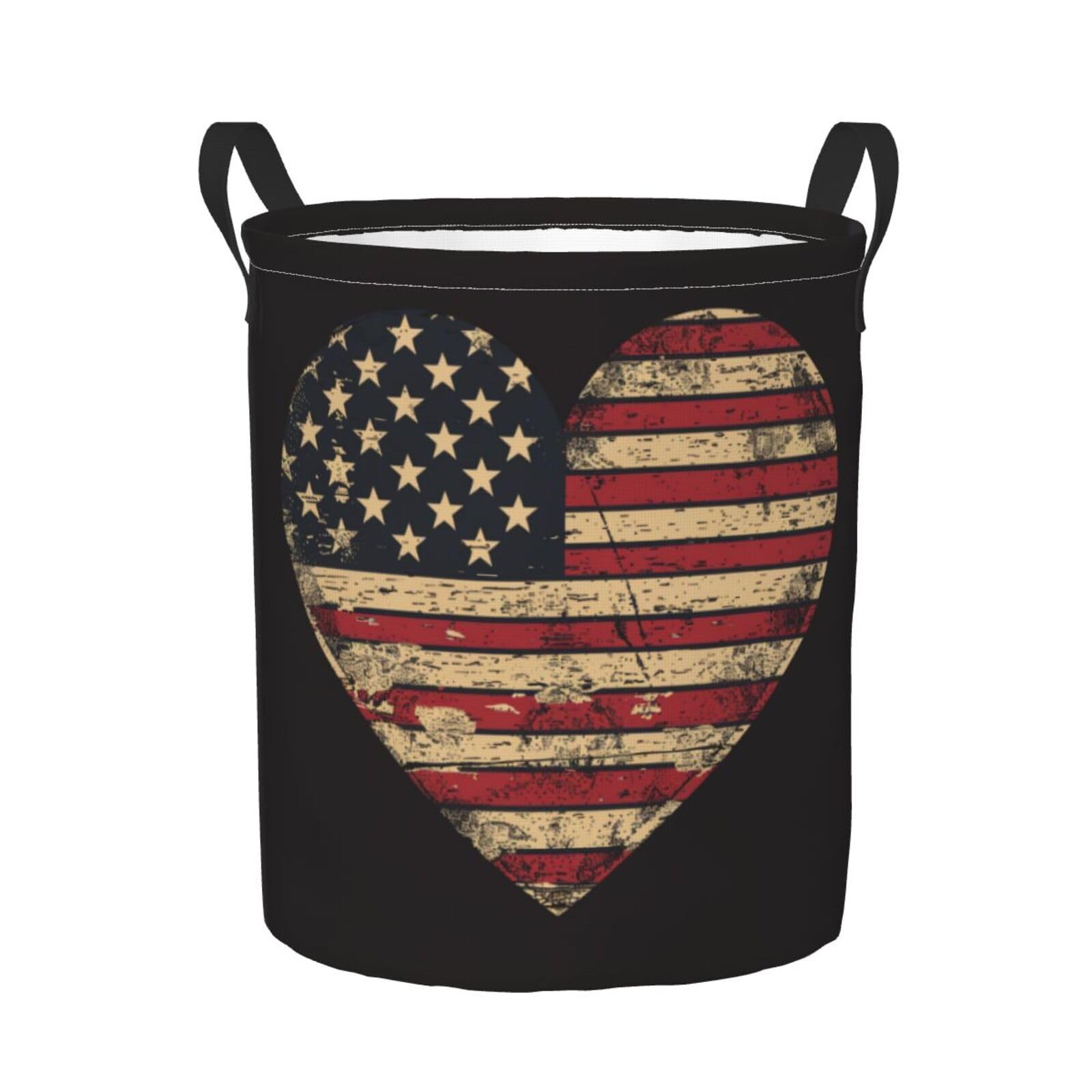 Cesto Ropa Sucia Contorno De Corazón Con La Bandera Estadounidense 50X40Cm