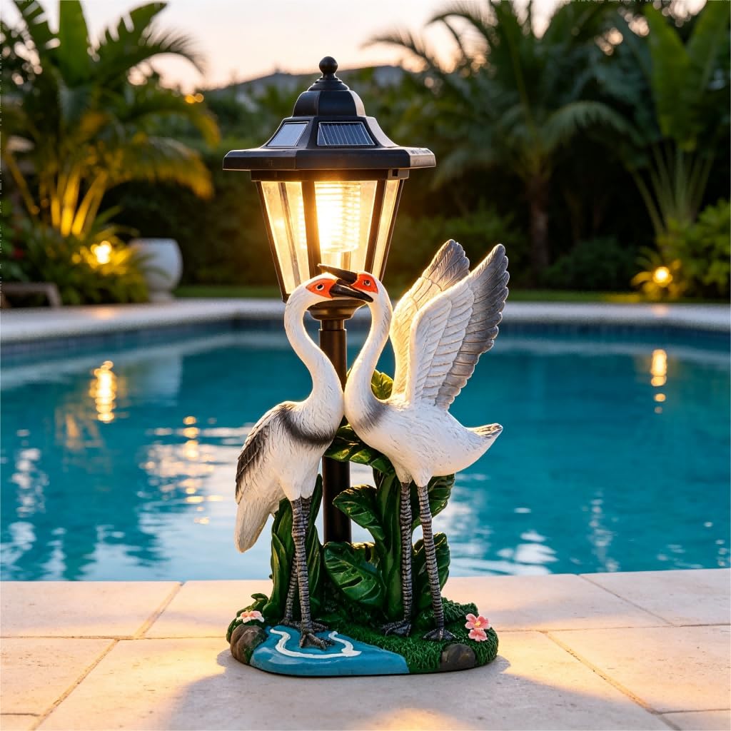Luce solare del giardino della statua della coppia di uccelli