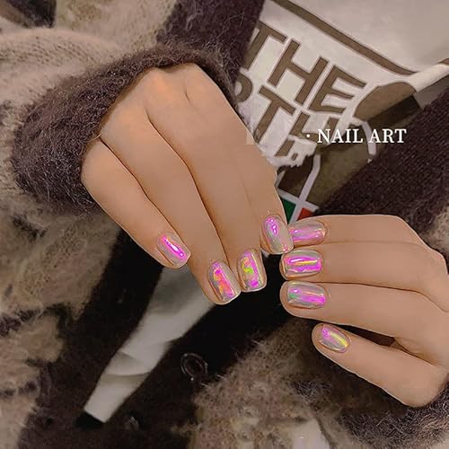 5 Sheet 3D Holographic Gradient Aurora Glass Paper Nail Art Sticker,Reflective Mirror Shard Effect Rainbow Thin Iridescent Cellophane Films Foils(Aurora) #TOP4