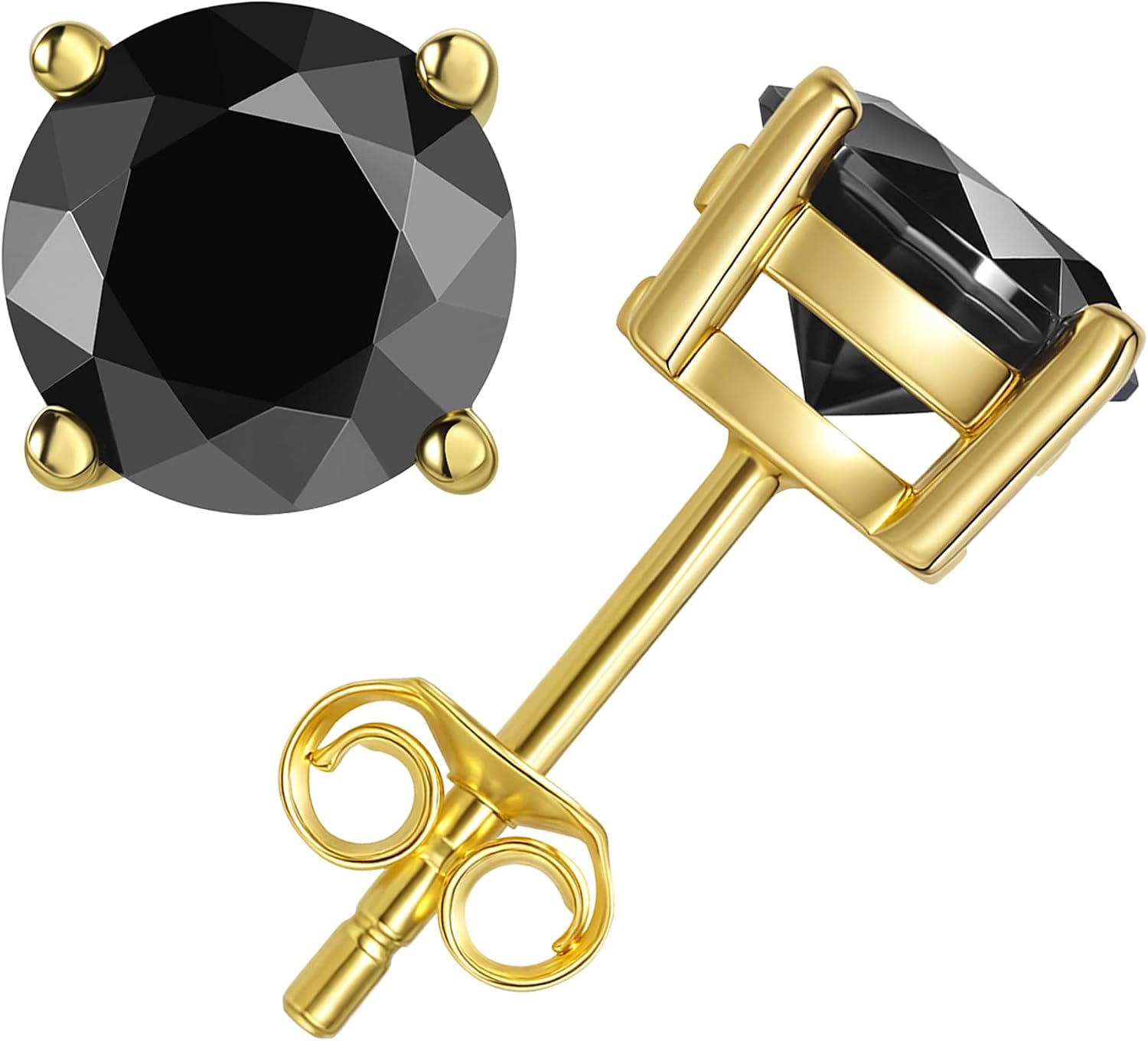 Impalsory Black Moissanite Stud Earrings, 925 Sterling Silver 18K Gold Plated, Hypoallergenic Round Cut Earrings for Men and Women, Gift Jewelry