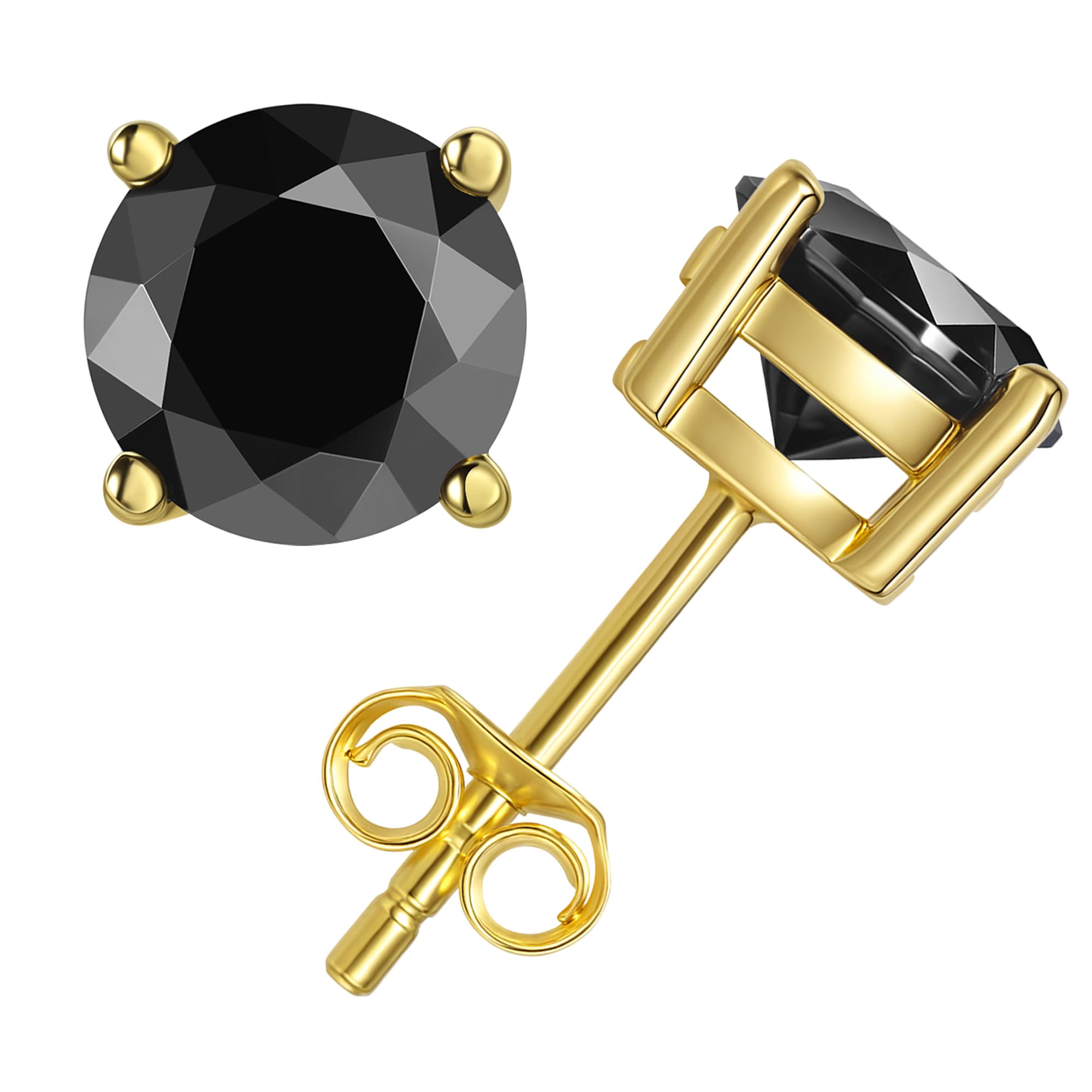 Black Moissanite Stud Earrings, 925 Sterling Silver 18K Gold Plated, Hypoallergenic Round Cut Earrings for Men and Women, Gift Jewelry