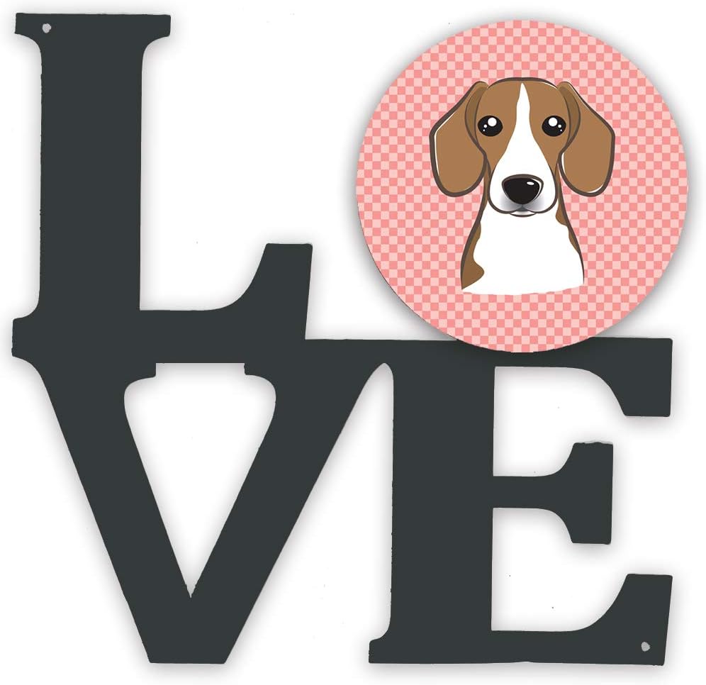 Caroline's Treasures BB1239WALV Checkerboard Pink Beagle Metal Wall Artwork Love Indoor Outdoor Art Decor Patio, Bathroom, Kitchen Colorful Aluminum and Black Steel Sculpture