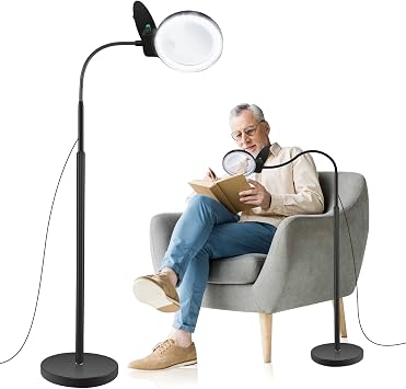 تكبير الزجاج مع الضوء والوقوف 10 X 20 X، 36 LED عكس الضوء الطابق مصباح التكبير، 3-في-1 قابل للتعديل معقوفة مضاءة المكبر للقراءة والخياطة والحرف اليدوية، العمل الوثيق الخ