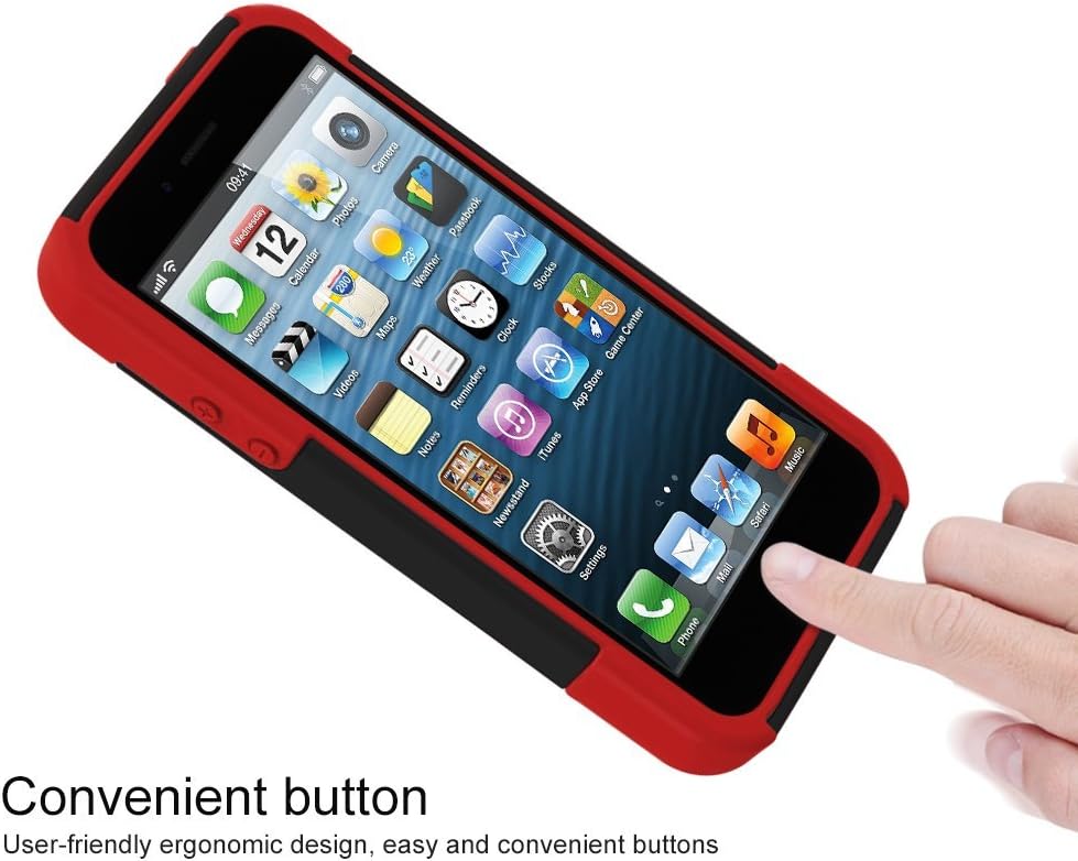 Vakoo BX-HQ1J-EO7L02 iPhone 5S/5 Case Shield Series Dual Layer Defender Shockproof Drop Proof High Impact Hybrid Armor Silicone Rugged Case for Apple iPhone SE 5 5s with Kickstand – Red/Black