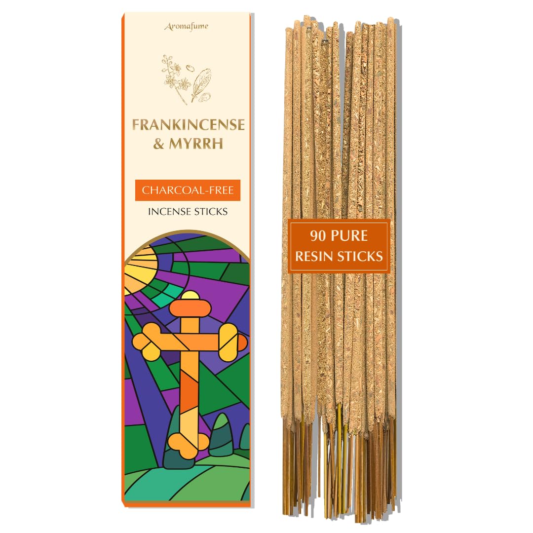 Frankincense & Myrrh Luxury Incense Sticks by Aromafume| 3x30 Sticks for Prayer, Meditation, Aromatherapy, Purification & Protection| 100% Natural, Charcoal Free| Long Lasting Aroma, Spiritual Gifts