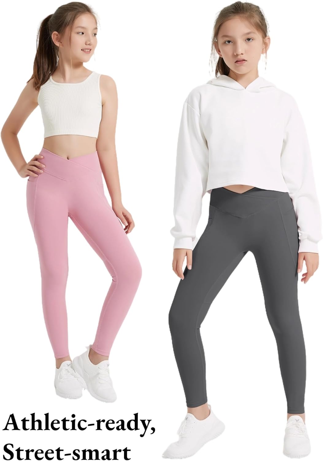 EXARUS 4 Pack Girls Leggings Teen Yoga Pants Crossover V Waist Ankle/Full Length High Waisted for Sports Tween Casual - Image 2