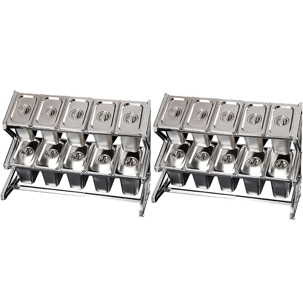 GTHTUHFD Expandable Stainless Steel Spice Rack For 10 Pots & Pans With Spoon Holder Countertop Condiment Organizer,Argento/Dd-25.4X8.9X17IN-2PC