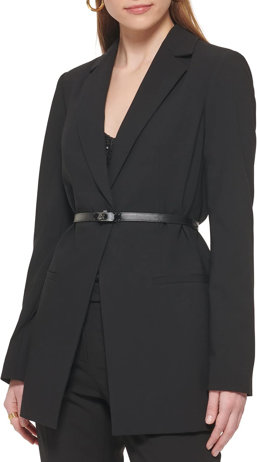 Calvin Klein Women's Blazer with Leather Waist Belt